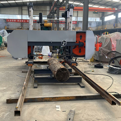 Diesel 55kw Horizontal Band Saw For Cutting Logs With Inverter Feeding