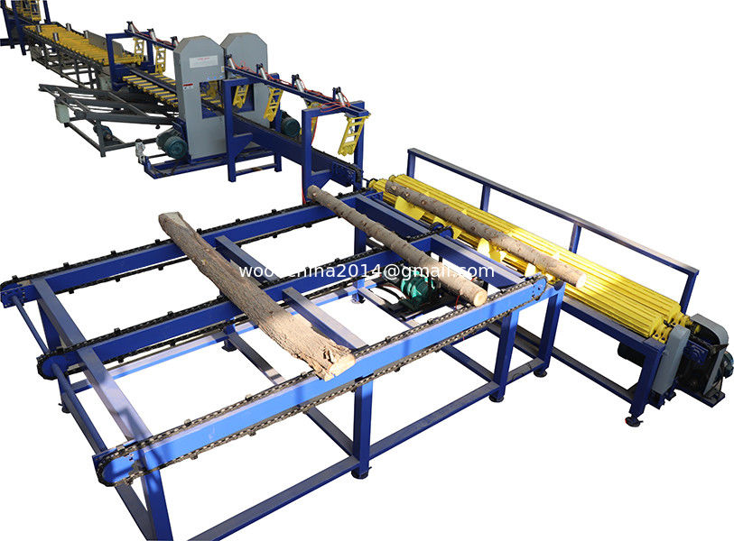 Twin vertical wood band saw, log sawing sawmill machine with frequency feeding