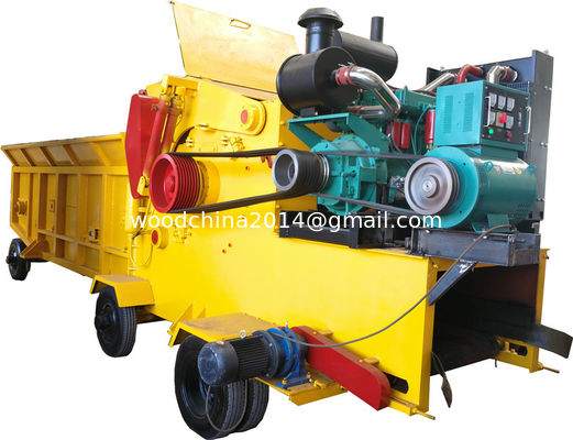 Industrial Diesel Wood Crusher Wood Chipper Shredder With Mobile Wheels