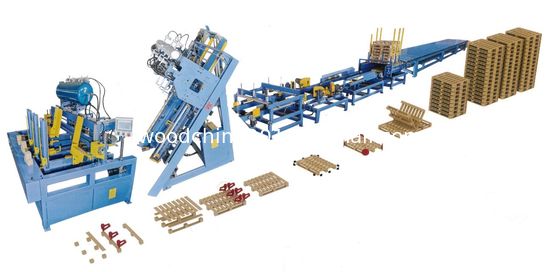 Euro Wood Block Pallet Making Machine 4 Stringer w/Stacker Pallet Nailer Assembly System