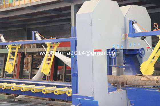 Double blade round logs cutting vertical band saw machine, twin bandsaw sawmill with touching screen