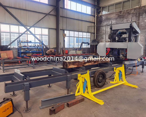 China forest portable sawmill horizontal diesel band saw /mobile bandsaw with rails