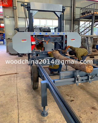 China forest portable sawmill horizontal diesel band saw /mobile bandsaw with rails